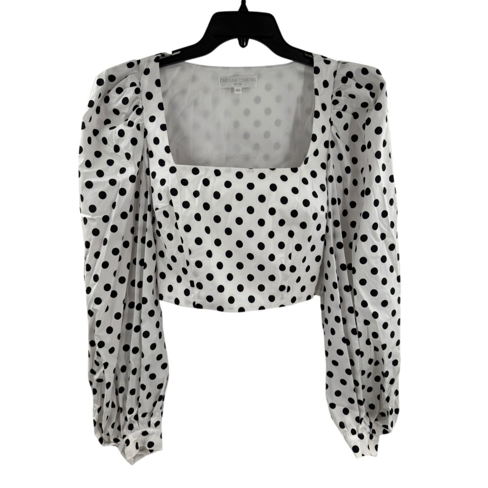 Caroline Constas Crop Top Women's XS White Elliot Polka Dot Blouse